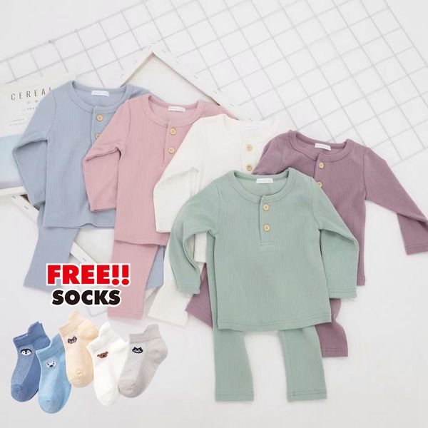 

kids children boys girls ribbed fitted pajamas toddler pjs and pants sets clothing clothes sleepwear nightwear lj200814, Blue;red