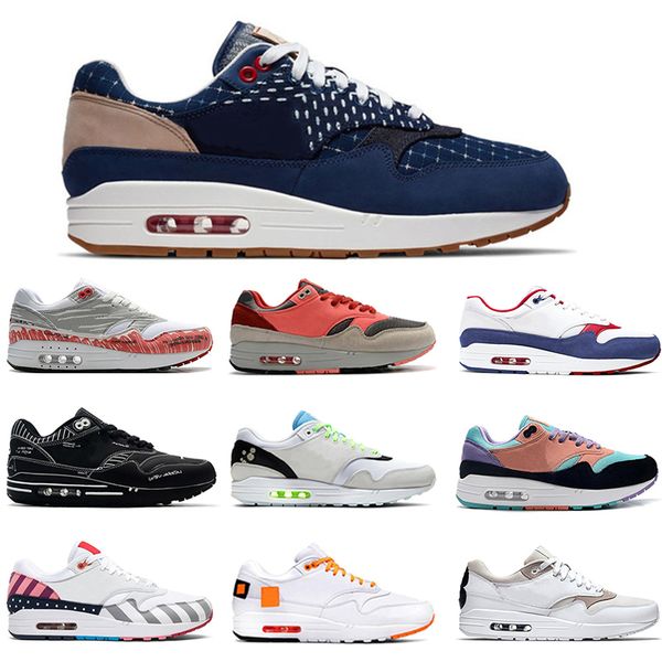 

new men women running shoes 1 atmos 1s blue void black parra capsule pack obsidian mens trainer sneakers size 36-45, White;red