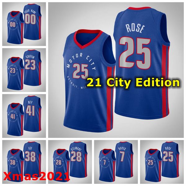

2021 mens pressing customized basketball jersey 41 bey 38 lee 7 hayes 28 stewart 25 rose 23 griffin 45 doumbouya 17 mcgruder 8 grant, Black;red