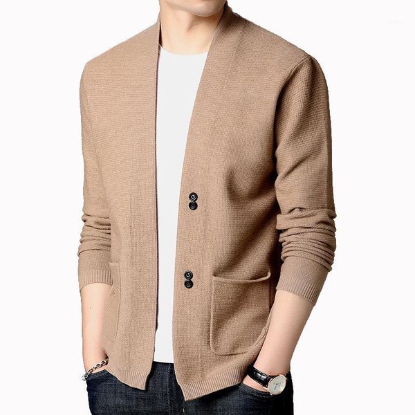 

fashion brand sweater men clothing 2020 autumn winter streetwear slim fit cardigan men thick warm button sweatercoat with pocket1, White;black