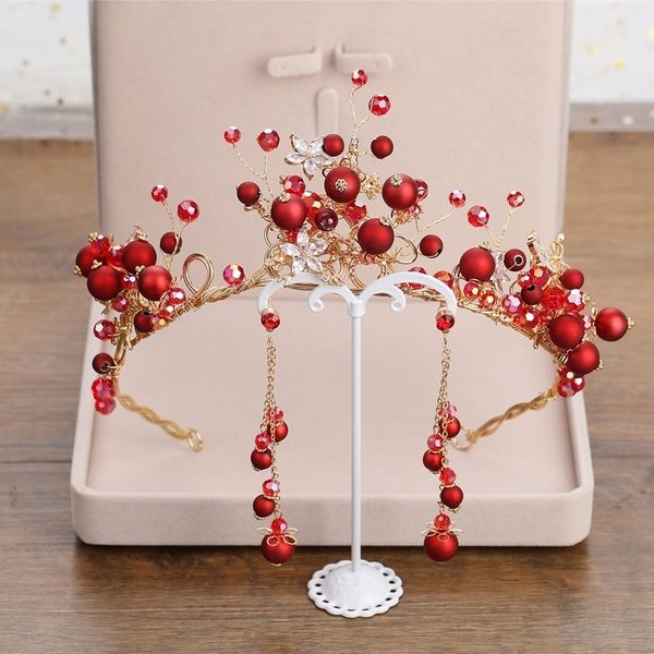 

kkorean crown bridal mori red earrings headdress wedding fairy hair band toast dress accessories m, Silver