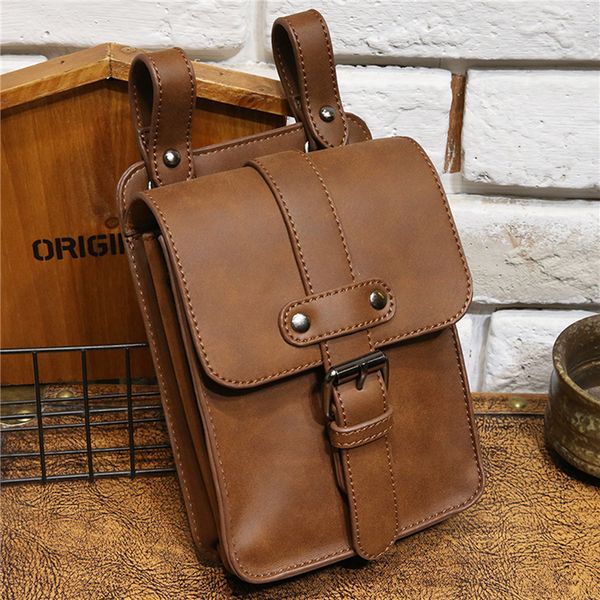 

men bag pu leather fanny coffee wallet travel waist pack fashion male cell phone holder