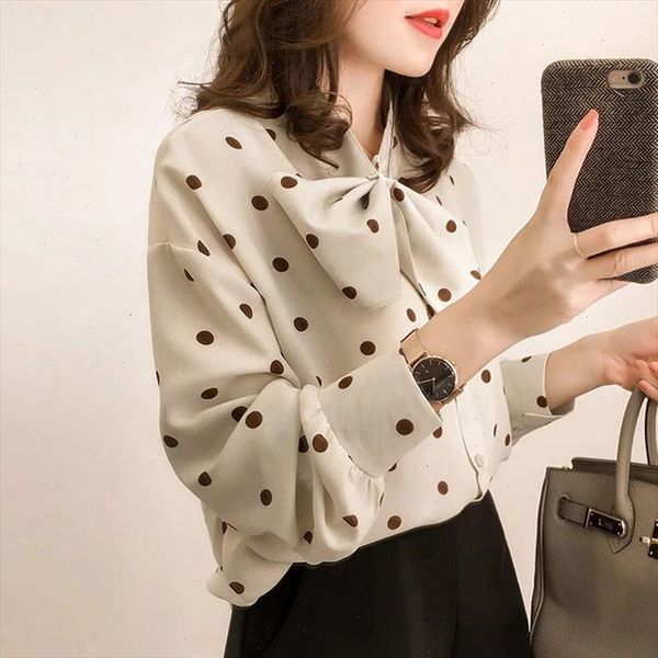 

fashion womens and blouses long sleeve shirt women chiffon blouse shirt dot print plus size feminina 1206 40, White