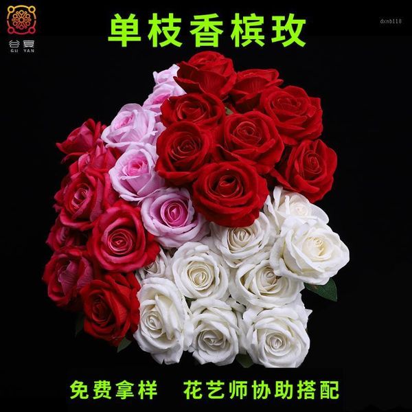 

valley feast imitation flowers single stem champagne rose wedding boquet holder rose wedding decoration artificial flower1