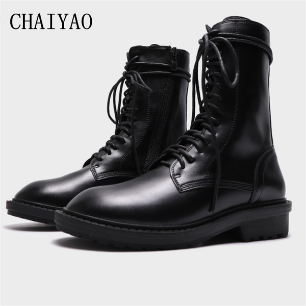 

high women's boots new ladies new pu leather non-slip zipper female shoes leisure cross-tied thick heel riding women's shoes, Black
