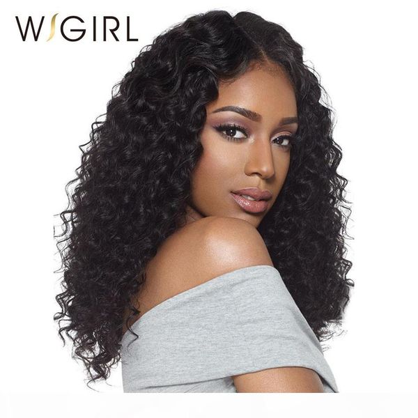 

wigirl hair brazilian deep wave glueless full lace human hair wigs 100% human virgin hair with natural hairline full lace wig, Black