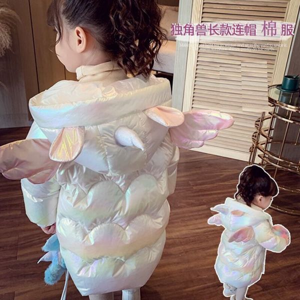 

girls cotton winter clothing jacket children's foreign air down cotton clothing little girl baby plus velvet thickening new cotton tide, Blue;gray