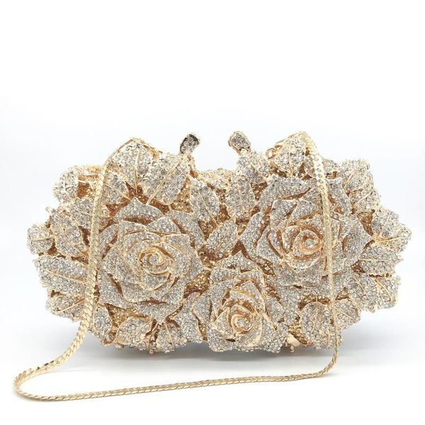 

with holes rose diamond evening bag metal hard box women's bag annual party evening dress banquet diamond set handbag