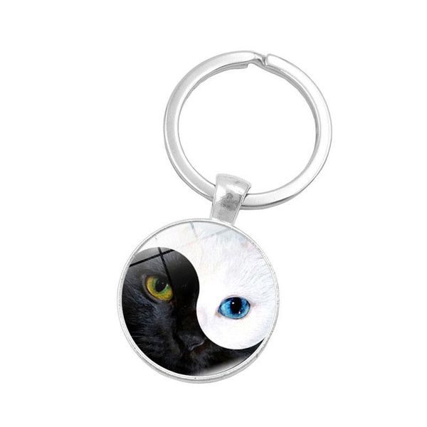 

wg 1pc yin yang tai chi time jewelry cabochon keychain puppy footprint glass ball pendant keychain hanging jewellry accessories, Silver