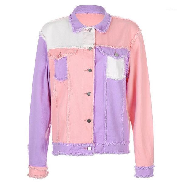 

patchwork casual denim jacket women 2021 new autumn winter selling fashion casual oversize jackets streetwear1, Black;brown