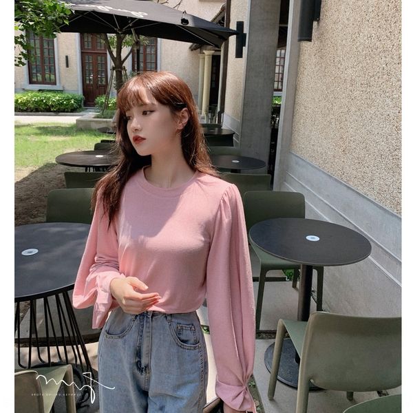 

small temperamentelegant and feminine in daily lifecan t-shirt t-shirt wear right angle shoulder cuff tuck t-shirtcolorful and fashionable h, White