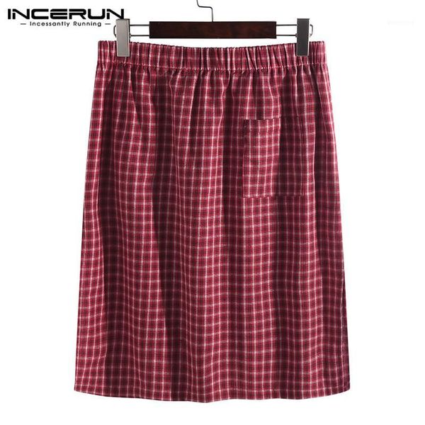 

men's sleepwear incerun 2021 men bathrobe bath skirt plaid quick-dry elastic waist comfy homewear leisure shower beach robes 5xl1, Black;brown