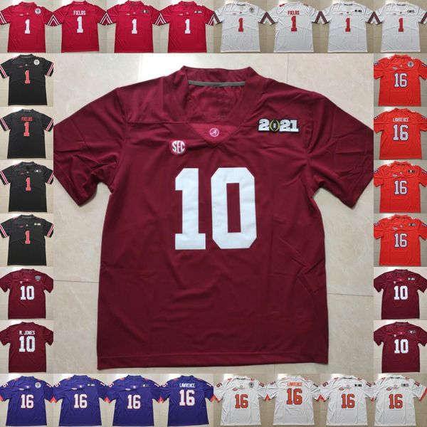 

2021 championship ala #10 mac jones osu #1 justin fields #16 trevor lawrence clem #2 chris olave 2021 patch sugar rose bowl stitched jersey, Black