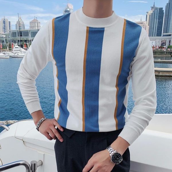 

british style contrast color pullover knitted heren sweater men's turtleneck long-sleeved casual sweater pull homme black white, White;black