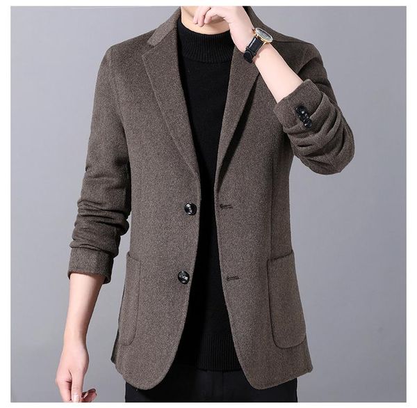 

double faced cloth autumn and winter men's casual suit cashmere single suit short coat, Black