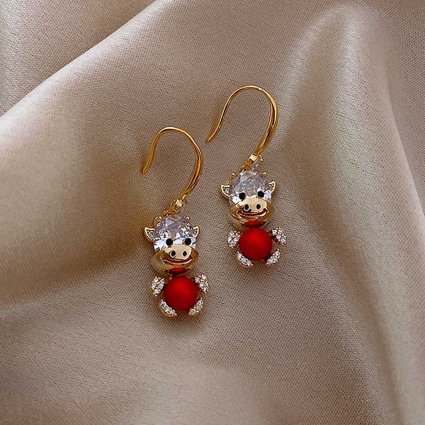 

2021 red cow pearl earrings korean temperament yiwu small commodity alloy jewelry, Silver