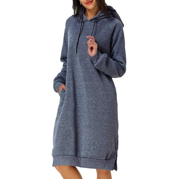 

women's sweatshirt dress drawstring autumn hooded long sleeve loose dress pocket solid casual sweathsirt female, Black;gray