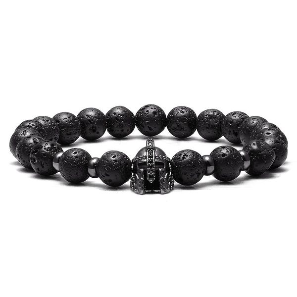

jaafar fashion men's natural stone beads bracelet knight roman spartan warrior gladiator helmet bracelet yoga elastic, Black