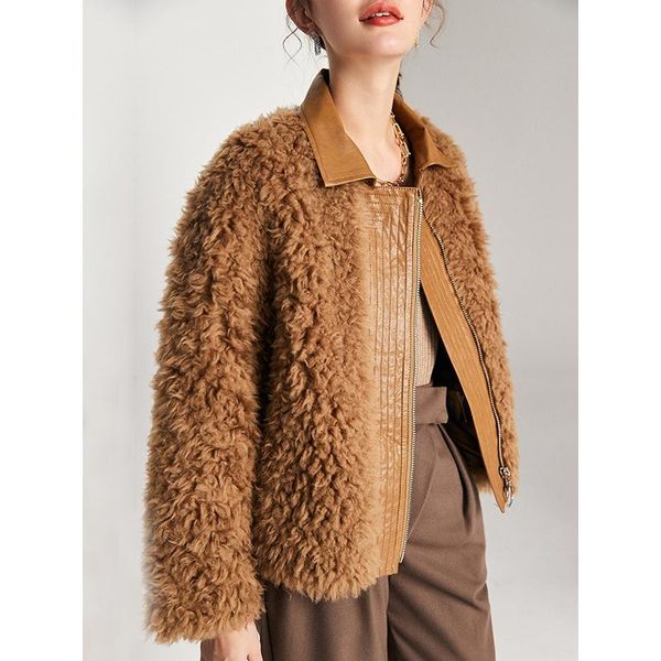 

leather genuine winter wool 2021 natural coats and jackets women thick warm fur shearling jacket, Black