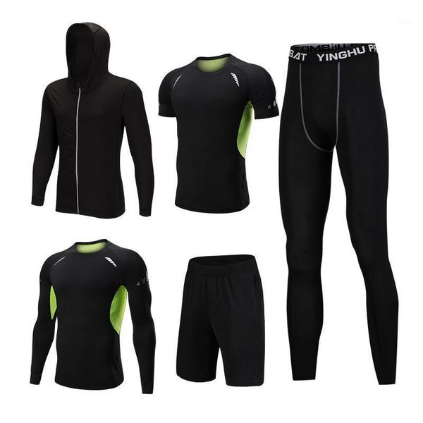 

5pcs set sport clothing gym fitness workout sport suit running set for men casual thermal tracksuit jogging sportswear1, Black;blue