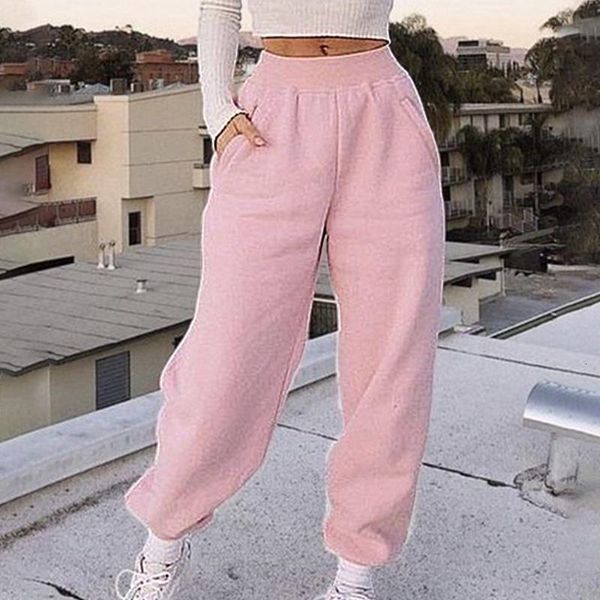 

puimentiua women sports pants solid color women's joggers loose pants home wear autumn trousers running sweatpants, Black;white
