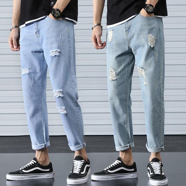 

jeans men ripped skinny jeans ankle-length pants motorcycle party trousers street clothing denim man clothin 1281513, Blue