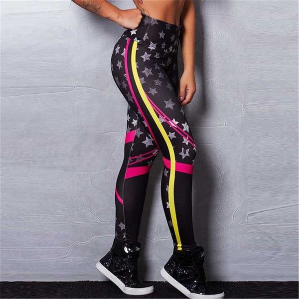 

push up sporting star pattern digital printed casual legging sportswear black skinny elastic force 211221