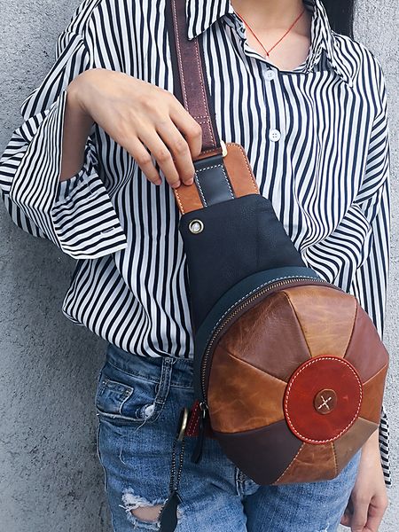 

new trend women cowhide genuine leather ladies chest bag retro ethnic style waist bags shoulder crossbody hat bag