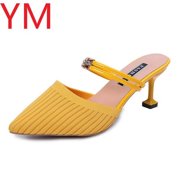 

sell 2020 shoes woman summer women pumps female word buckle pointed high-heeled thick with black bean paste nude cross-tied