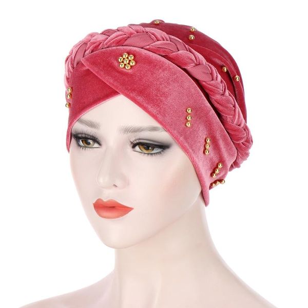 Beanie/Skull Caps Velluto dorato Hijab interno Musulmano Turbante per donne Etnico islamico Wrap Head Turbante Pronto da indossare Hijab Bonnet