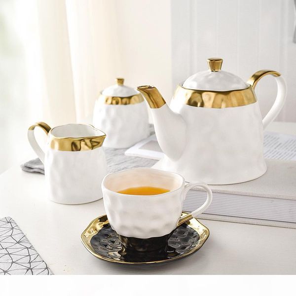 

european style brief gold plated ceramic procelain fragrant coffee mug with saucer lead-tea pot sugar cans milk kettle gift