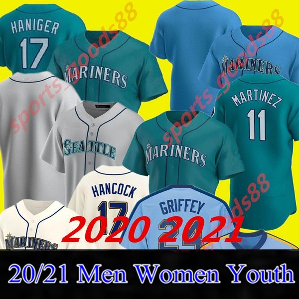 

seattle 2020 new custom 24 ken griffey jr. jersey 34 felix hernandez 11 edgar martinez 17 mitch haniger 15 kyle seager 51 suzuki ichiro, Blue;black