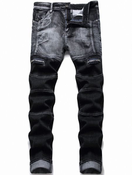 

men zipper pocket straight leg jeans s1lw#, Blue