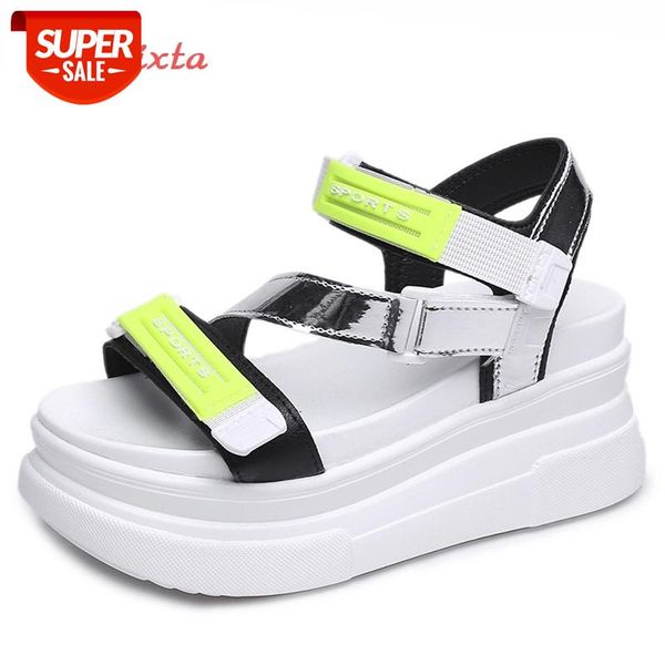 

aphixta platform sandals women wedge heel shoes women bling sequined hook & loop canvas summer zapatos mujer wedges woman sandal #tk1b, Black