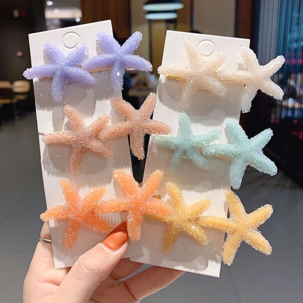 Dolce romantico Barrette Crystal Starfish Hairclip Dipartimento Strass Bangs Clip Forcina Accessorio per capelli laterali 7 colori