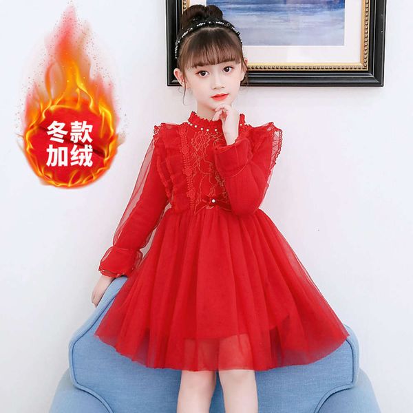 

girls' winter new year plush lace poncho princs skirt children's performance drs, Red;yellow