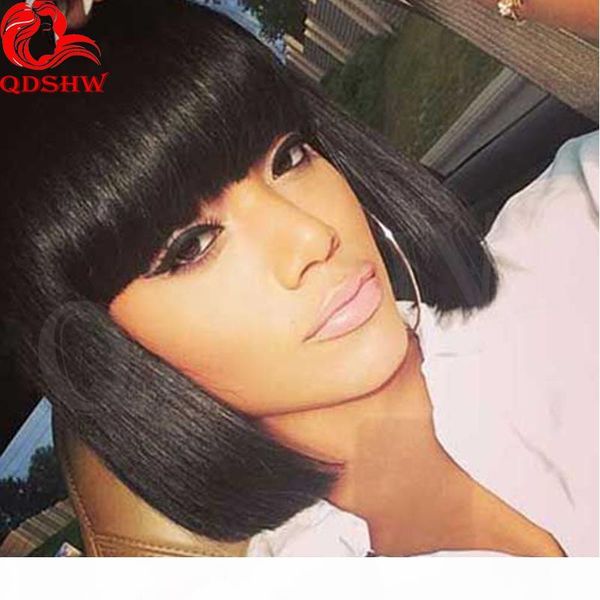 

короткие человеческих волос парики с челкой glueless lacefront парик virgin перуанский волос боб полные парики шнурка для чернокожих женщин, Black;brown