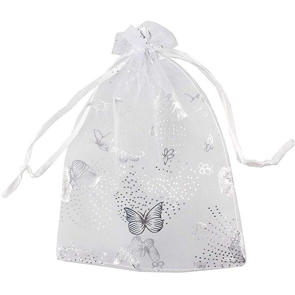 

100pcs 9x12cm butterfly organza jewelry gift pouch candy pouch drawstring wedding favor bags white