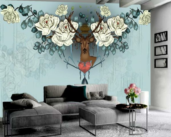 

wallpaper for walls home decoration fantasy flower ling deer 3d wallpaper customized cartoon animal 3d wallpaper