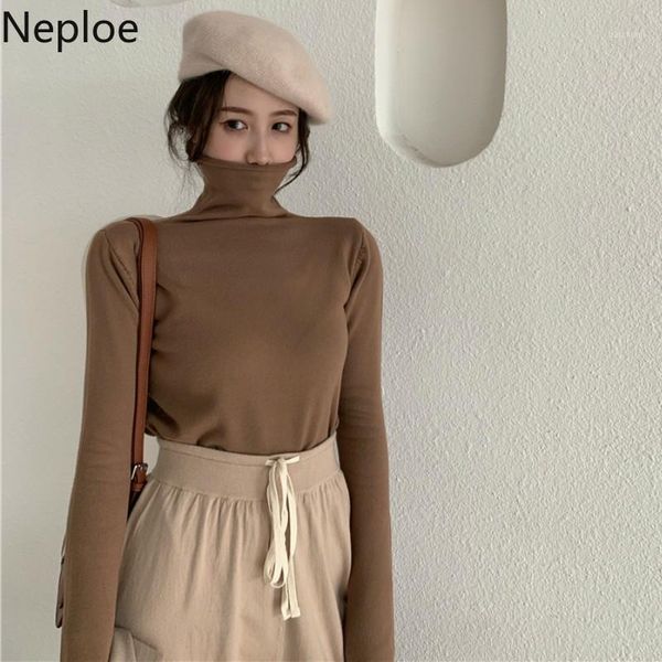

neploe turtleneck bottom long sleeve t shirt autumn spring 2020 new solid knit skinny tees multicolor wild ladies 477841, White