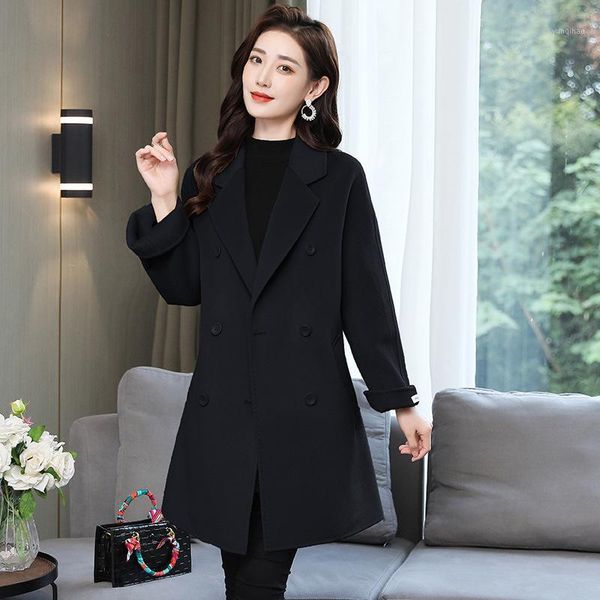 

the new winter 2020 elegant temperament double-breasted warm girl double cashmere coat the fog1, Black