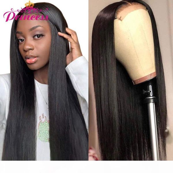 

princess straight lace front human hair wigs 4x4 lace closure wigs 13x4 frontal human hair pre-plucked with baby, Black;brown