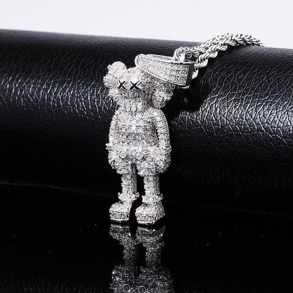 

iced out cartoon puppets pendant & cubic zirconia necklace fashion hip hop jewelry mens gift q1107, Silver