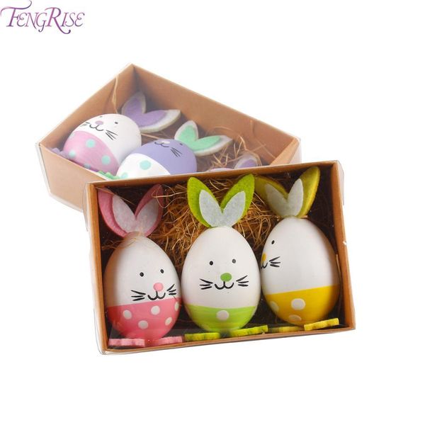 

fengrise wooden eggs rabbit gift happy decoration for home handmade easter bunny party supplies baby shower