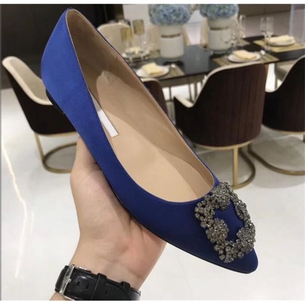 

new pointed sole single women's buckle flat heels real silk satin water drill light mouth red wedding shoes 34-42, Black