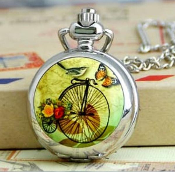

new 29mm quartz lovely gift enamel picture series pocket watch necklace vintage jewelry wholesale korean edition sweater chain fashion watch, Slivery;golden