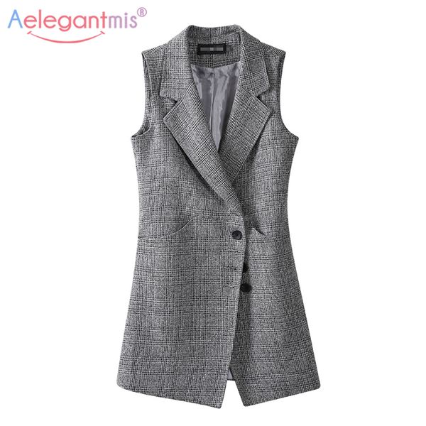 

aelegantmis long plaid vest women's sleeveless blazer spring autumn large size 4xl women suit vest female waistcoat office 1023, Black;white