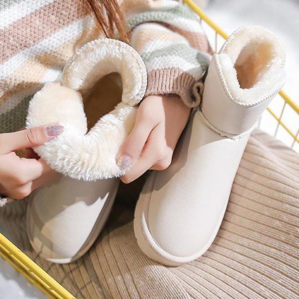 

роскошные снега сапоги женщин короткие сапоги водонепроницаемые зимние меховые зимняя обувь круглый toe zapatos de mujer женщины, Black