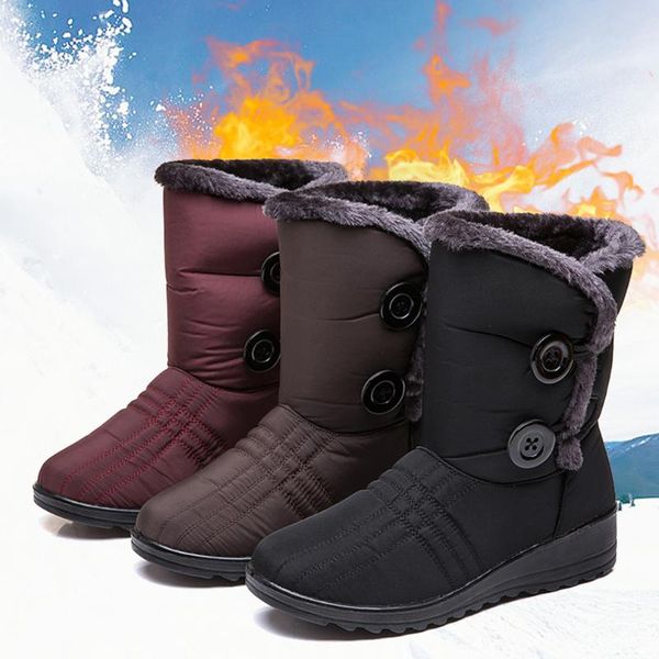 

snow boots 2020 марк зима женщин boots кнопка леди обувь противоскользящий водонепроницаемый botas гибких женщины мода мех high tube, Black