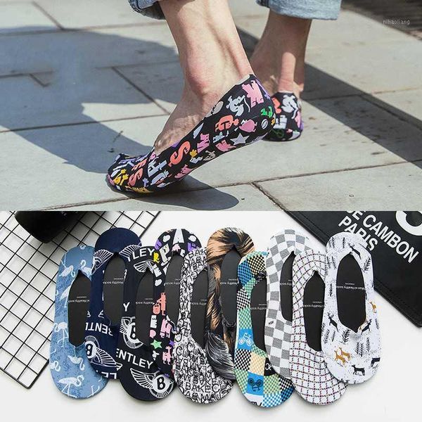 

fashion man summer comfortable short socks fun fashion pattern crew print socks colorful cool fins hip hop men's gift1, Black